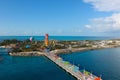 Coco Cay, Bahamas - April 29, 2021: An aerial view of Cococay, the private island post that's owned by the Royal