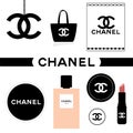 Coco Chanel Icons. Set of items isolated over white. Editable vector eps file available.