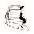 Coco Chanel on the stairs of a fashion house at 31 rue cambon. hand drawn style black and white. vector Royalty Free Stock Photo