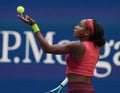 Coco Gauff of United States in action during round of 16 match against Caroline Wozniacki of Denmark at the 2023 US Open