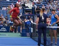 Coco Gauff of United States warms up before round of 16 match against Caroline Wozniacki of Denmark at the 2023 US Open