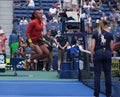 Coco Gauff of United States warms up before round of 16 match against Caroline Wozniacki of Denmark at the 2023 US Open