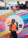 Coco Gauff of USA takes selfie with tennis fans after winning the women\'s doubles final match at 2023 Miami Open