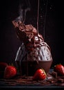 Cocoa ball with melted chocolate and strawberries. Generative Ai Royalty Free Stock Photo