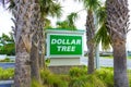 Cocoa beach, USA - April 29, 2018: Dollar Tree wellcome sign or shop or store logo at Cocoa beach, USA