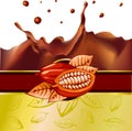 Cocoa bean design with chocolate splash - vector