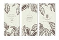 Cocoa bean tree banner collection. Design templates. Engraved style illustration. Chocolate cocoa beans. Vector Royalty Free Stock Photo