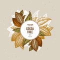 Cocoa bean tree design template. Engraved style illustration. Chocolate cocoa beans. Vector illustration