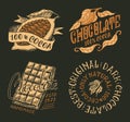 Cocoa Beans and chocolate bar. Vintage badge or logo for t-shirts, typography, shop or signboards. Hand Drawn engraved