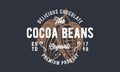 Cocoa Beans, Chocolate, Cacao logo, poster. Chocolate trendy logo with Cocoa Bean, leaves.