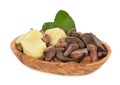 Cocoa beans, cocoa butter and cocoa mass Royalty Free Stock Photo