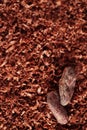 Cocoa beans and grated chocolate background Royalty Free Stock Photo