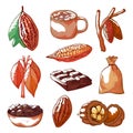 Cocoa beans hand drawn isolated vector set Royalty Free Stock Photo