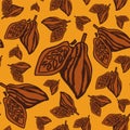 Cocoa beans pattern on yellow background