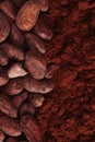 Cocoa beans and powder background