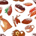 Cocoa beans vector hand drawn seamless pattern Royalty Free Stock Photo