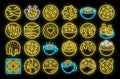 Cocoa bomb icons set vector neon Royalty Free Stock Photo