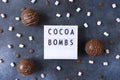 Cocoa bombs with marshmallows, chocolate that melts when hot milk is added for creating a trendy tasty drink. Food Royalty Free Stock Photo