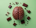 Dark Chocolate Human Brain with Chocolate Pieces â Green Background Royalty Free Stock Photo