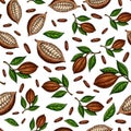 Cocoa branch vector seamless pattern. Superfood drawing. Organic