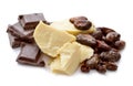 Cocoa butter vith nibs and chocolate. Royalty Free Stock Photo