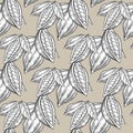 Cocoa, cacao beans hand drawn sketch seamless vector pattern.