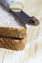 Cocoa chocolate sandwich with hazelnuts and wholemeal bread