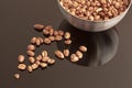 Cocoa coated puffed rice in metal bowl