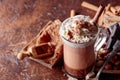 Cocoa with cream, cinnamon, chocolate pieces and various spices Royalty Free Stock Photo