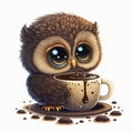 Cocoa with a Cute Companion Chibi Owl\'s Winter Ritual - Generative AI