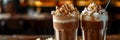 Cocoa Drink, Natural Cold Coffee with Whipped Cream and Caramel Popcorn, Cacao Milkshake Royalty Free Stock Photo