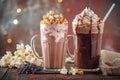 Cocoa Drink, Natural Cold Coffee with Whipped Cream and Caramel Popcorn, Cacao Milkshake Royalty Free Stock Photo