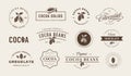 Cocoa emblem. Vintage cocoa bean labels, artisanal chocolate gourmet branding design templates vector set