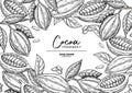 Cocoa frame. Vector superfood drawing template. Fruit, leaf and