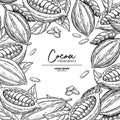 Cocoa frame. Vector superfood drawing template. Fruit, leaf and