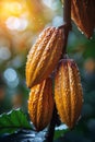 Cocoa Fruits hanging on tree cacao plantation Royalty Free Stock Photo