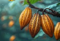 Cocoa Fruits hanging on tree This is the seeds of the cocoa tree Royalty Free Stock Photo