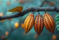 Cocoa Fruits hanging on tree This is the seeds of cocoa Royalty Free Stock Photo