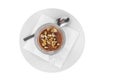 Cocoa, hot chocolate with walnuts isolated white Royalty Free Stock Photo