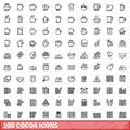 100 cocoa icons set, outline style