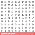 100 cocoa icons set, outline style