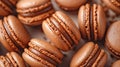 Cocoa macarons on a light surface. AI generated