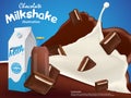 Cocoa Milkshake illustration with chopped chocolate and milk splash vector template Royalty Free Stock Photo
