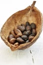 Cocoa Pod On White Wooden Table Royalty Free Stock Photo