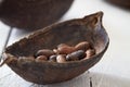 Cocoa Pod On White Wooden Table Royalty Free Stock Photo