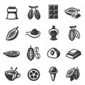 Cocoa pods beans seeds chocolate bold black silhouette icons set isolated on white