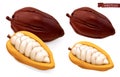 Cocoa pods. 3d realistic vector