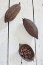 Cocoa Pods On White Wooden Table Royalty Free Stock Photo