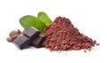 Cocoa powder, beans and pieces of chocolate Royalty Free Stock Photo