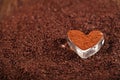 Cocoa powder dusted heart shaped glass with grated chocolate Royalty Free Stock Photo